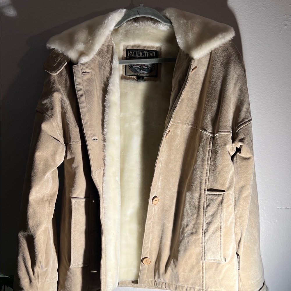 Pacific Trail Men's Beige Suede Jacket with Cream Shearling Collar
